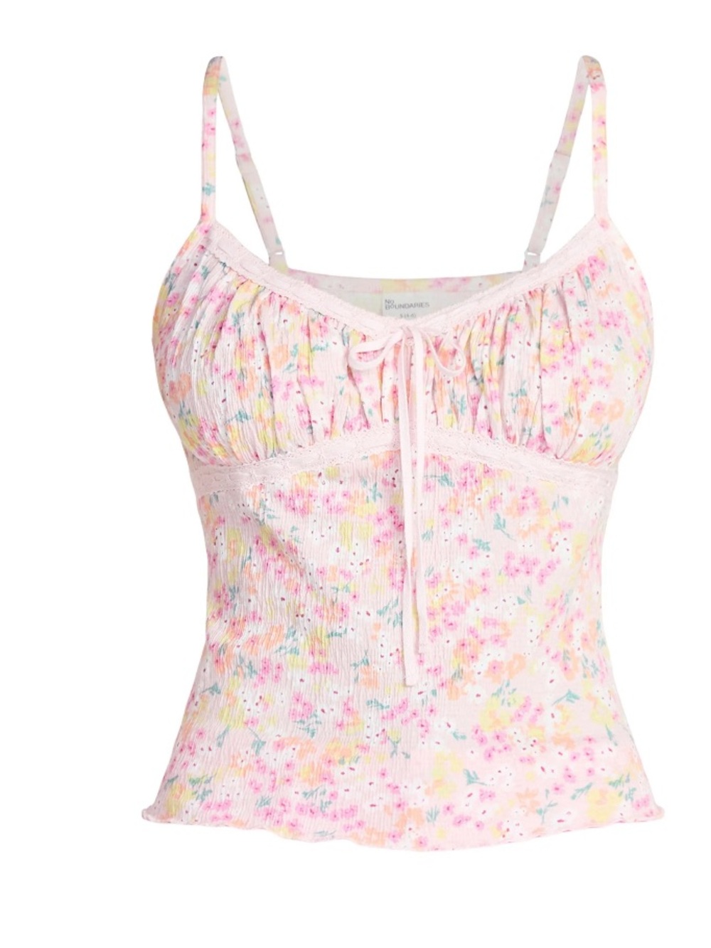 Blumarine Pastel Floral Smocked Camisole with Tie Front